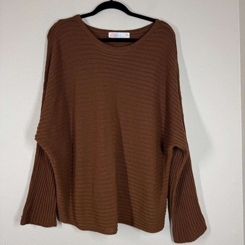 Free People Beach Imogene Rib Knit Sweater Brown Size Small Oversized Lounge